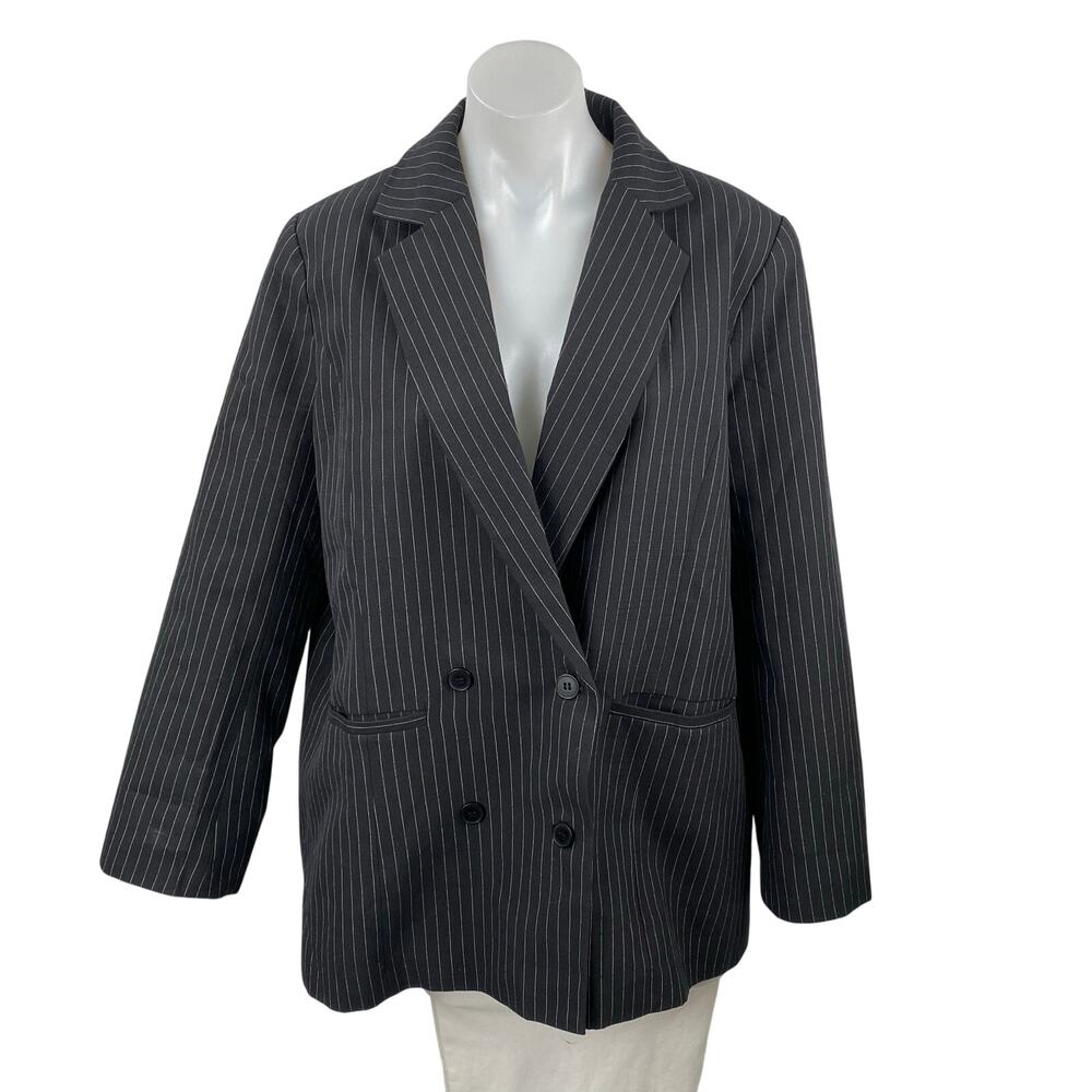 Lioness Stripe Notched Collared Long Sleeve Double Breasted Blazer Coat Jacket M